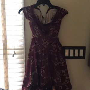 Off the Shoulder Burgundy Lace Dress